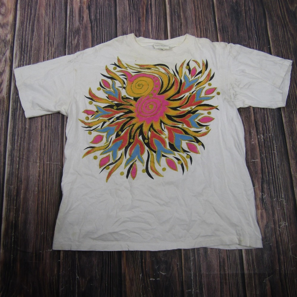 Vintage Ashley‎ Madison Psychedelic Sun Shirt Mens L/XL White Single Stitch Tee